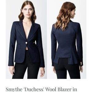 Smythe Blue Wool Blazer with Peplum Detail